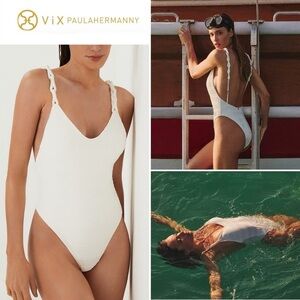 VIX Paula Hermanny Savyon Leanne White One-Piece Swimsuit Sz M NWT 228$